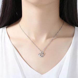 Anthropologie Love Two Hearts Pendant Chain Necklace Platinum Overlay